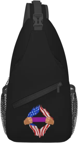 Hand Tear Personnel Who Suffered Significant Injuries During Their Service Thin Purple Line Flag Crossbody Bags Sports Casual Crossbody Bags