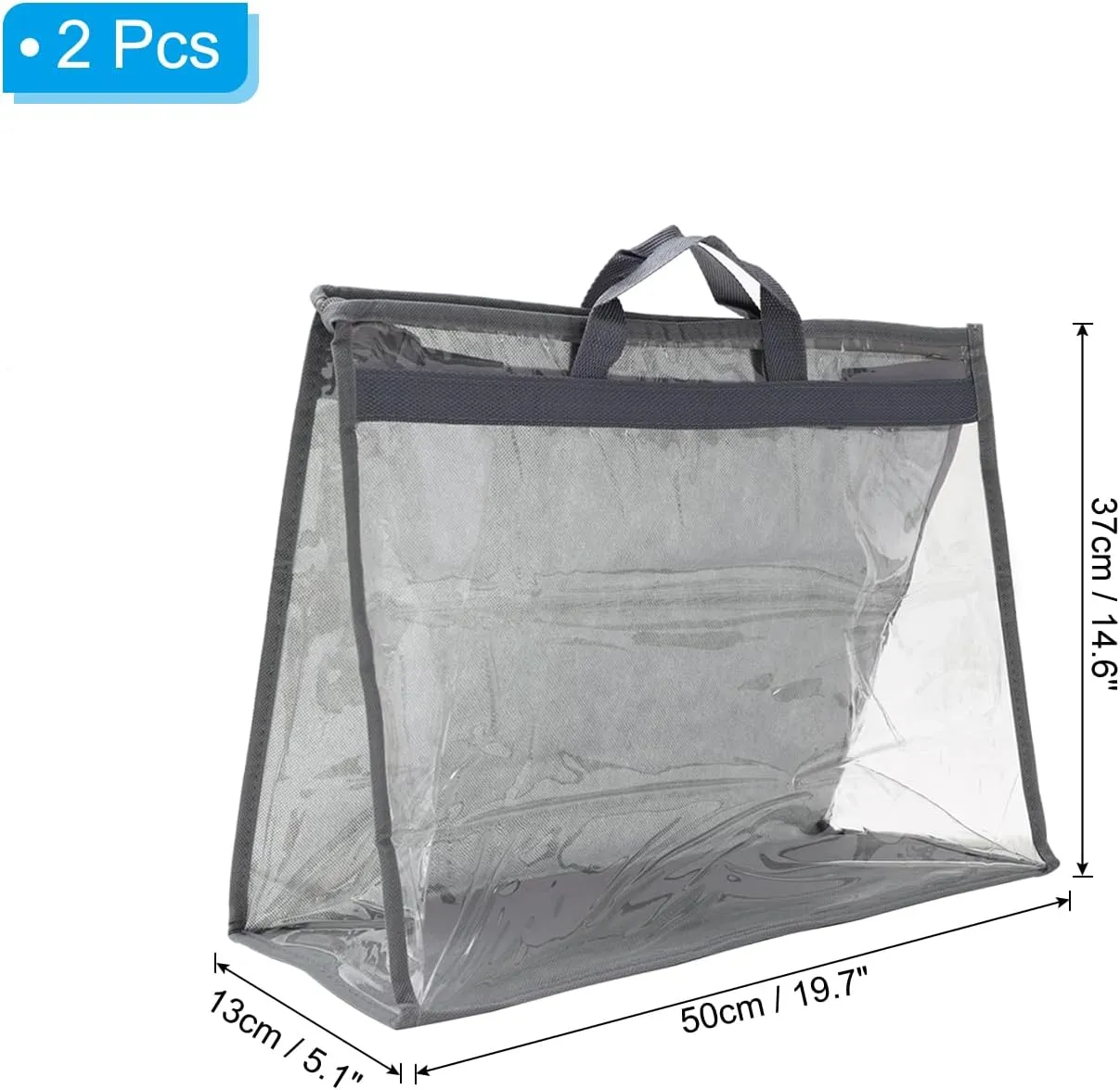 Handbag Dust Bags, 2 Pack Clear Purse Storage Organizer XXL Size PVC Dustproof Handbag Cover Transparent Purse Protector, Beige(Gray,XXL)
