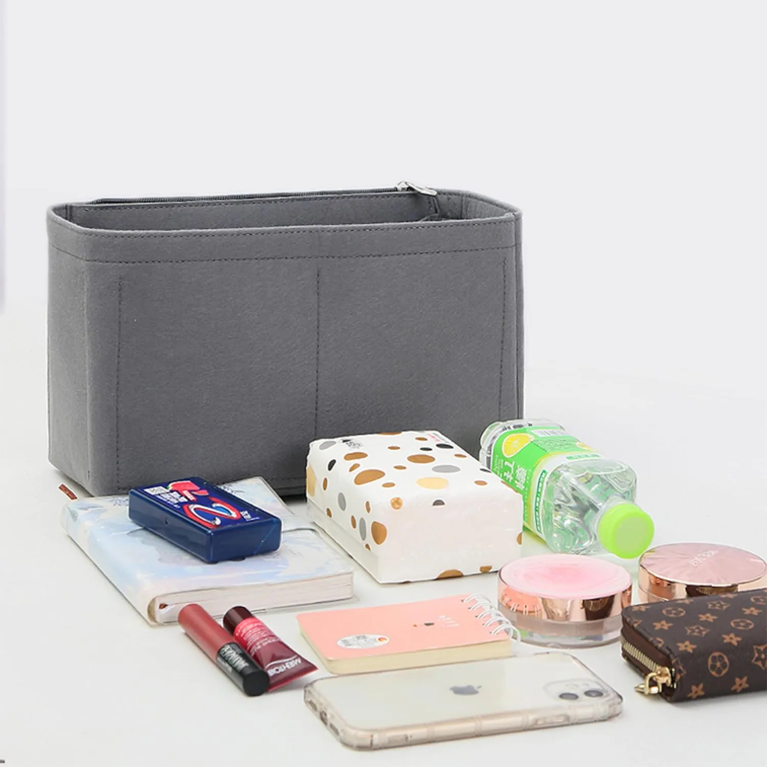 Handbag Purse Insert Organizer, Felt Purse Organizer With Zipper Pocks, Suitable for Crossbody Bags, Shoulder Bags, Handbags Bag Organizer (Black)