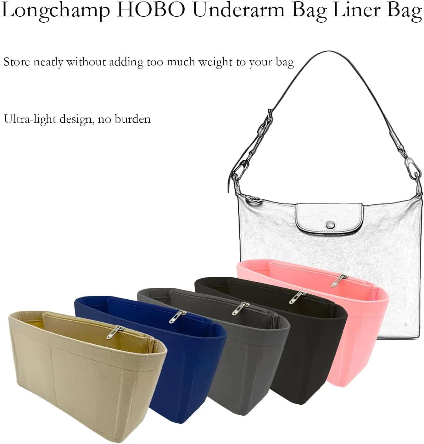 Handbag Purse Insert Organizer, Felt Purse Organizer With Zipper Pocks, Suitable for Crossbody Bags, Shoulder Bags, Handbags Bag Organizer (Black)