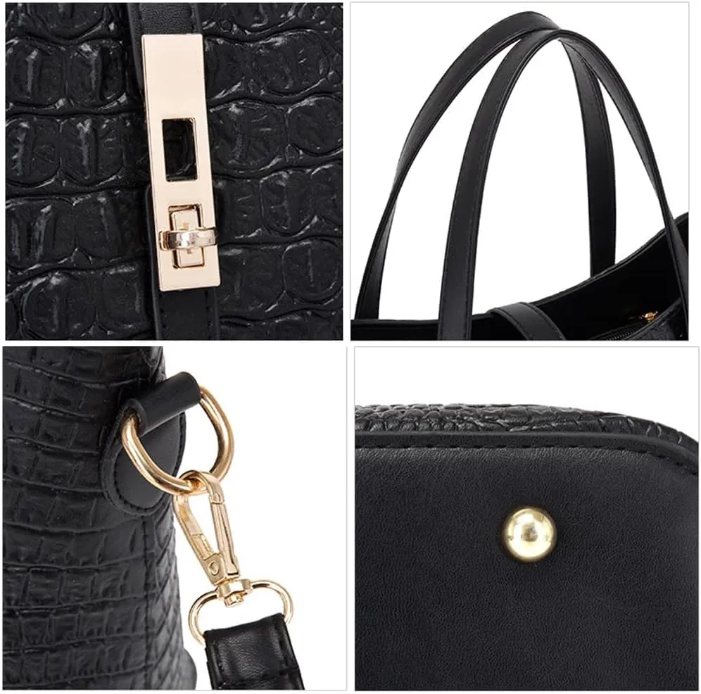 Handbags Tote Bags Wallets Shoulder Bags Hardware Lock Handbags Card Hold for Ladies 4 Pcs Set