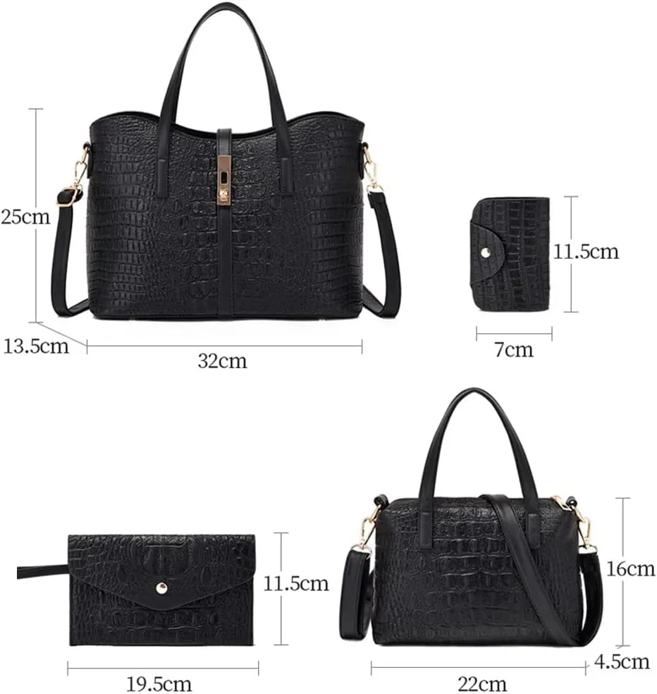 Handbags Tote Bags Wallets Shoulder Bags Hardware Lock Handbags Card Hold for Ladies 4 Pcs Set