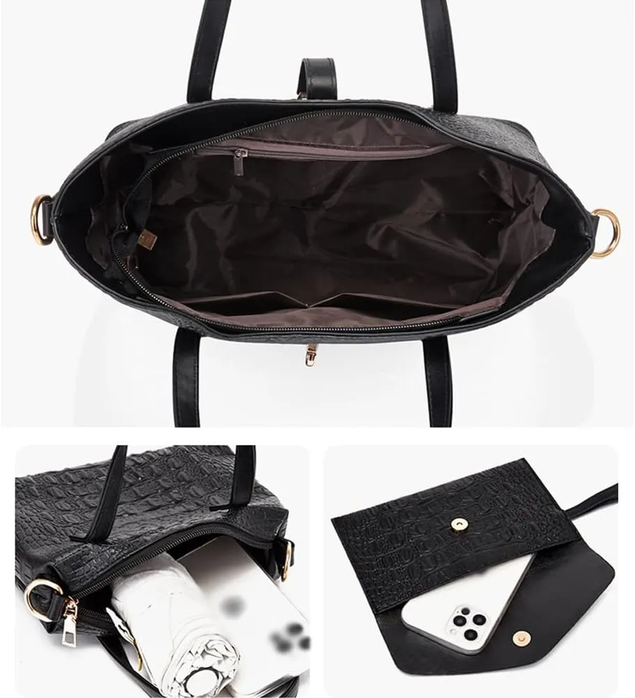 Handbags Tote Bags Wallets Shoulder Bags Hardware Lock Handbags Card Hold for Ladies 4 Pcs Set