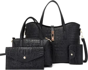 Handbags Tote Bags Wallets Shoulder Bags Hardware Lock Handbags Card Hold for Ladies 4 Pcs Set