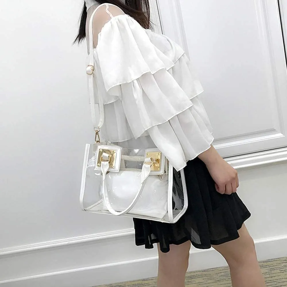 Handbags Women's Clear Jelly Tote Beach Crossbody Transparent Messenger Tote Shoulder Handbag