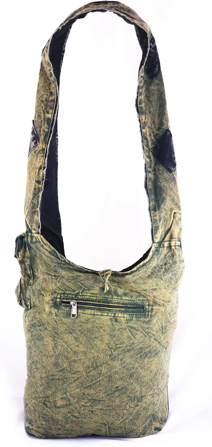 Handmade Cotton Jacquard Crossbody Bag, Large Size, Top Zip Closure, Embroidered Hobo Purse, Patchwork Design
