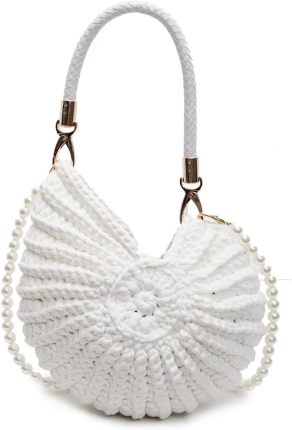Handmade Crochet Tote Bag Seashell Purse for Women Boho Shell Handbag Crossbody Shoulder Bag Summer Beach Clutch Hobo Handbag