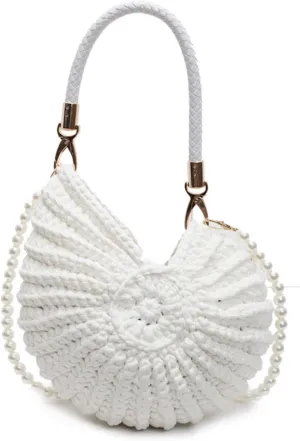 Handmade Crochet Tote Bag Seashell Purse for Women Boho Shell Handbag Crossbody Shoulder Bag Summer Beach Clutch Hobo Handbag
