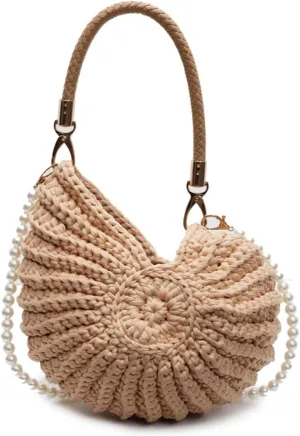 Handmade Crochet Tote Bag Seashell Purse for Women Boho Shell Handbag Crossbody Shoulder Bag Summer Beach Clutch Hobo Handbag
