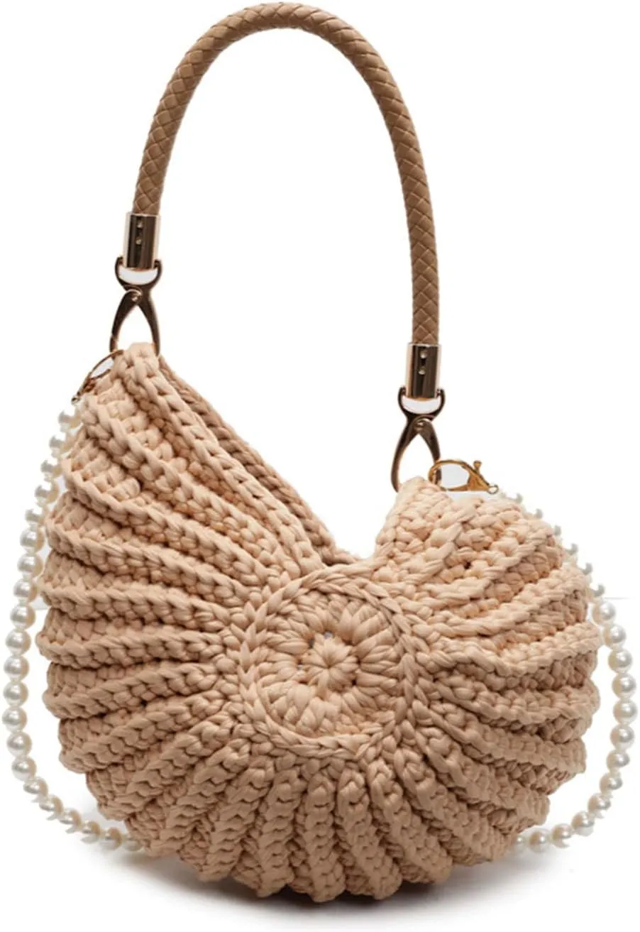 Handmade Crochet Tote Bag Seashell Purse for Women Boho Shell Handbag Crossbody Shoulder Bag Summer Beach Clutch Hobo Handbag