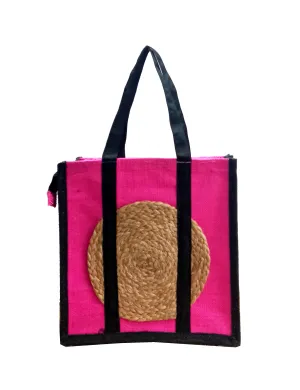 Handmakers Black & Pink Natural Jute Bags for Shopping Bags, Travel Bags, Office Bags,Gift Bags