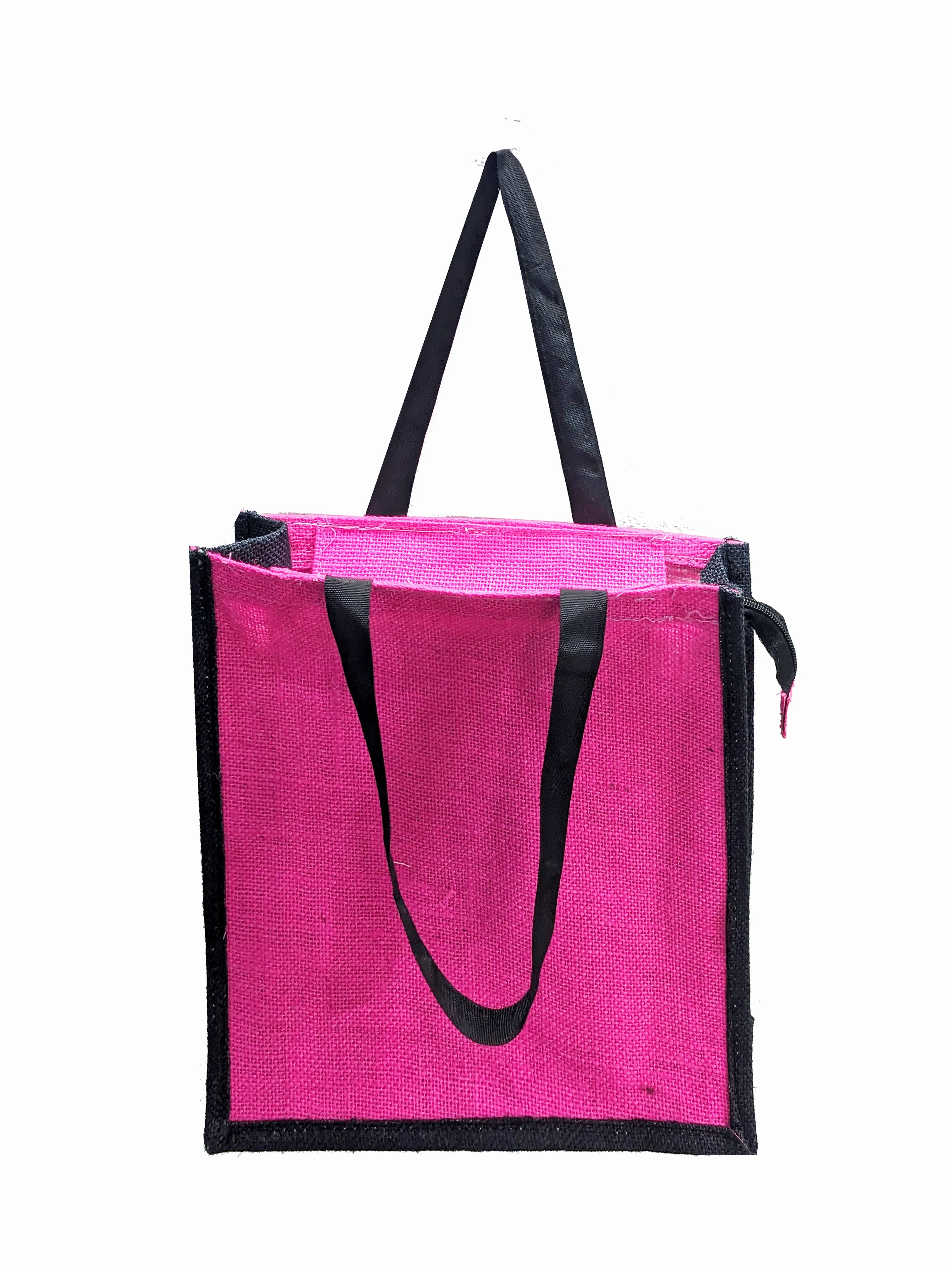 Handmakers Black & Pink Natural Jute Bags for Shopping Bags, Travel Bags, Office Bags,Gift Bags