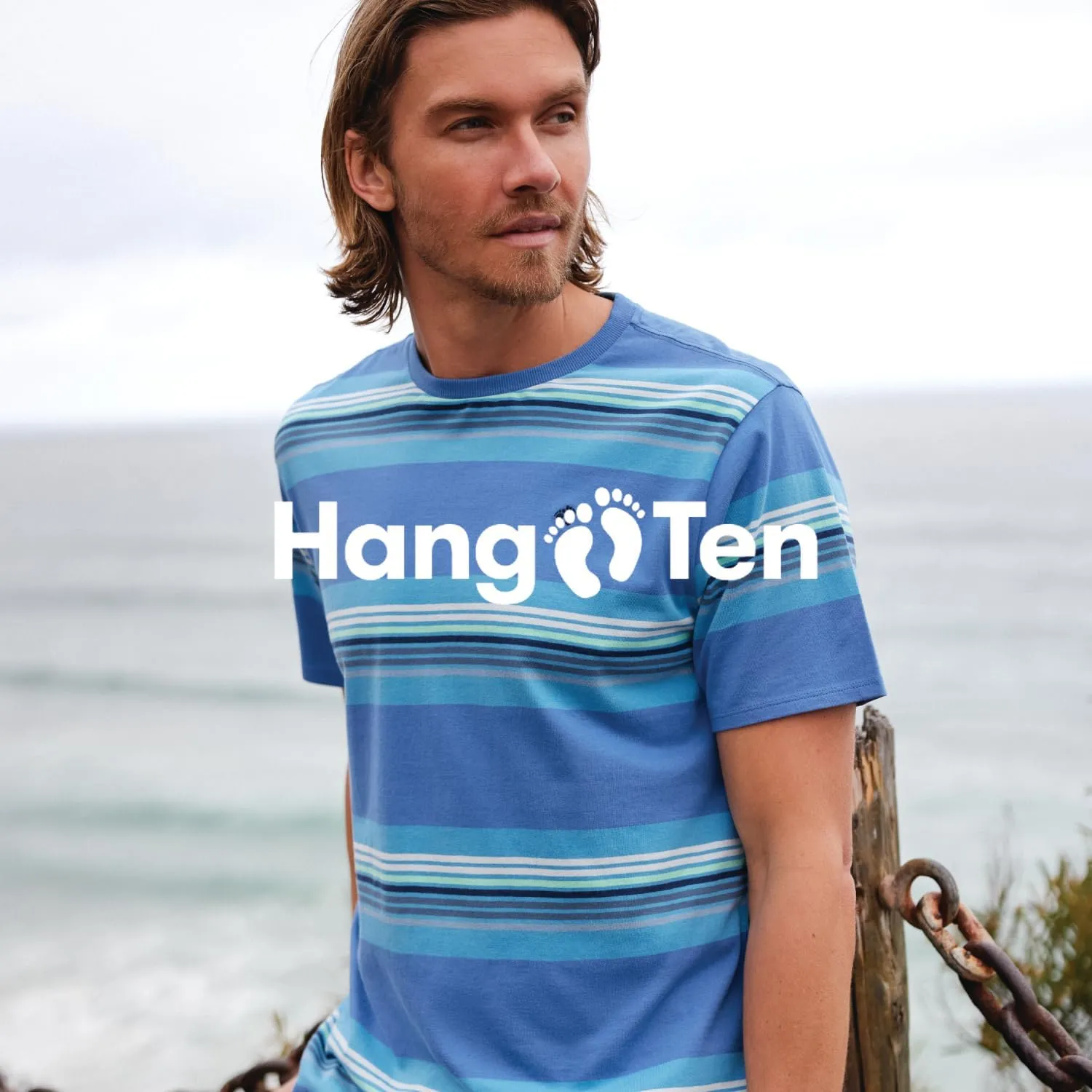 Hang Ten Mens Larry Stripe Knit T-Shirt - Casual Shirts for Men - Vintage Inspired Short Sleeve Knit Tee