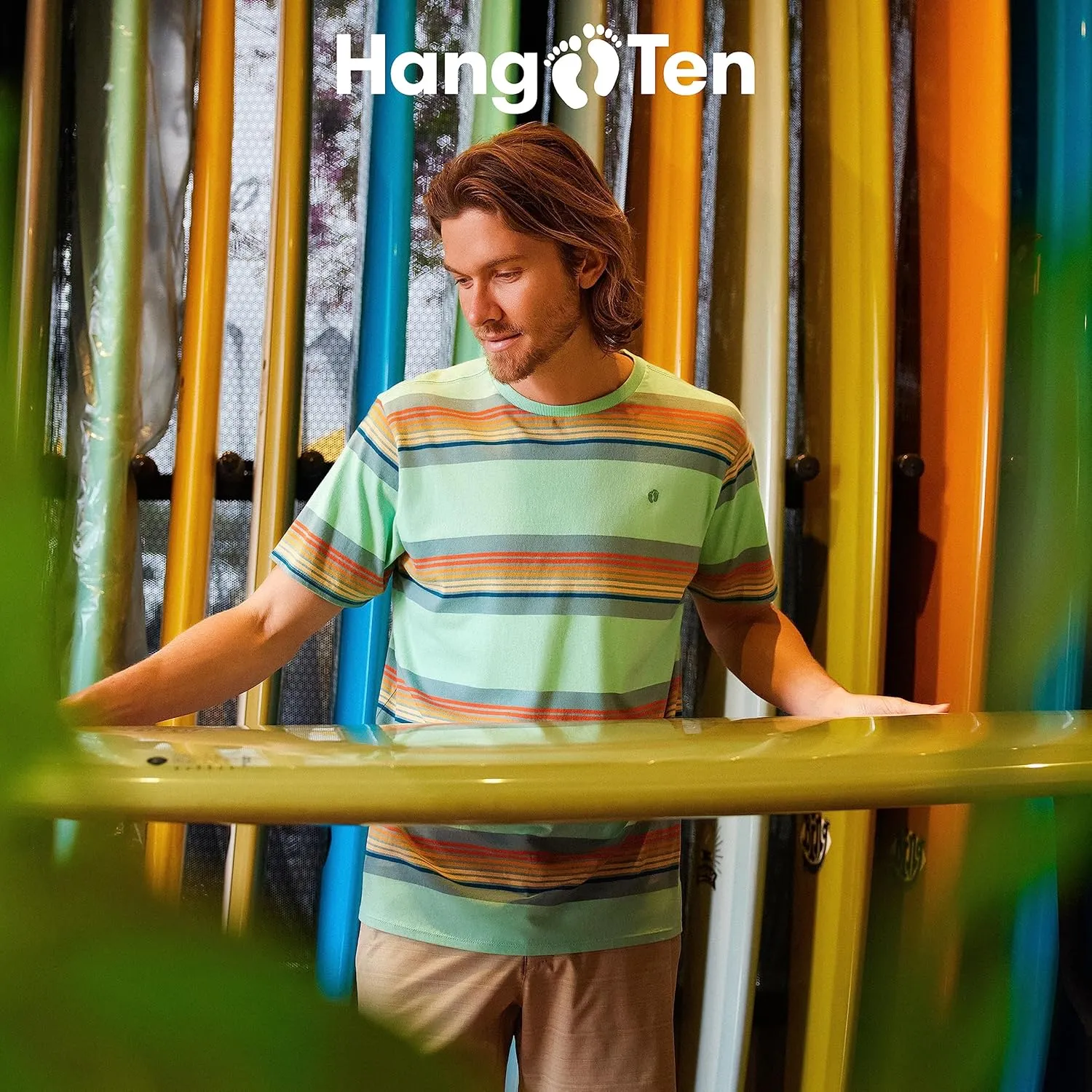 Hang Ten Mens Peyton Stripe Knit T-Shirt - Casual Shirts for Men - Vintage Inspired Short Sleeve Knit Tee