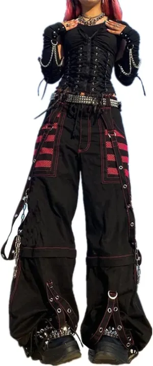 Harajuku Gothic Fashion Patchwork Black Jeans Punk Grunge Aesthetic Women Autumn Electro Pants Emo Printed Streetwear