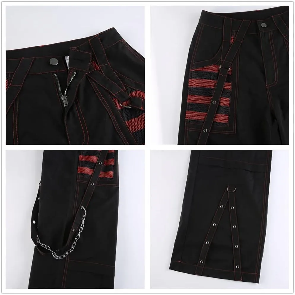 Harajuku Gothic Fashion Patchwork Black Jeans Punk Grunge Aesthetic Women Autumn Electro Pants Emo Printed Streetwear