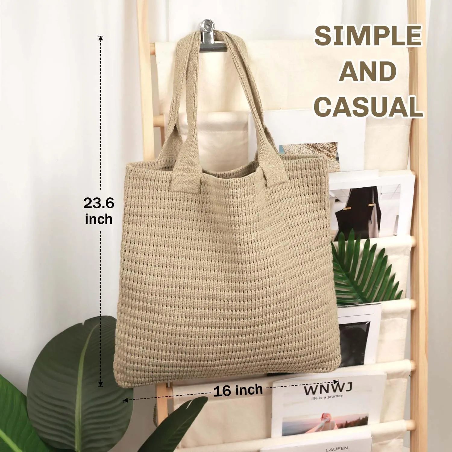hatisan Crochet Bags for Women - Large Tote Aesthetic Handbag Shoulder Hippie Knit Bag