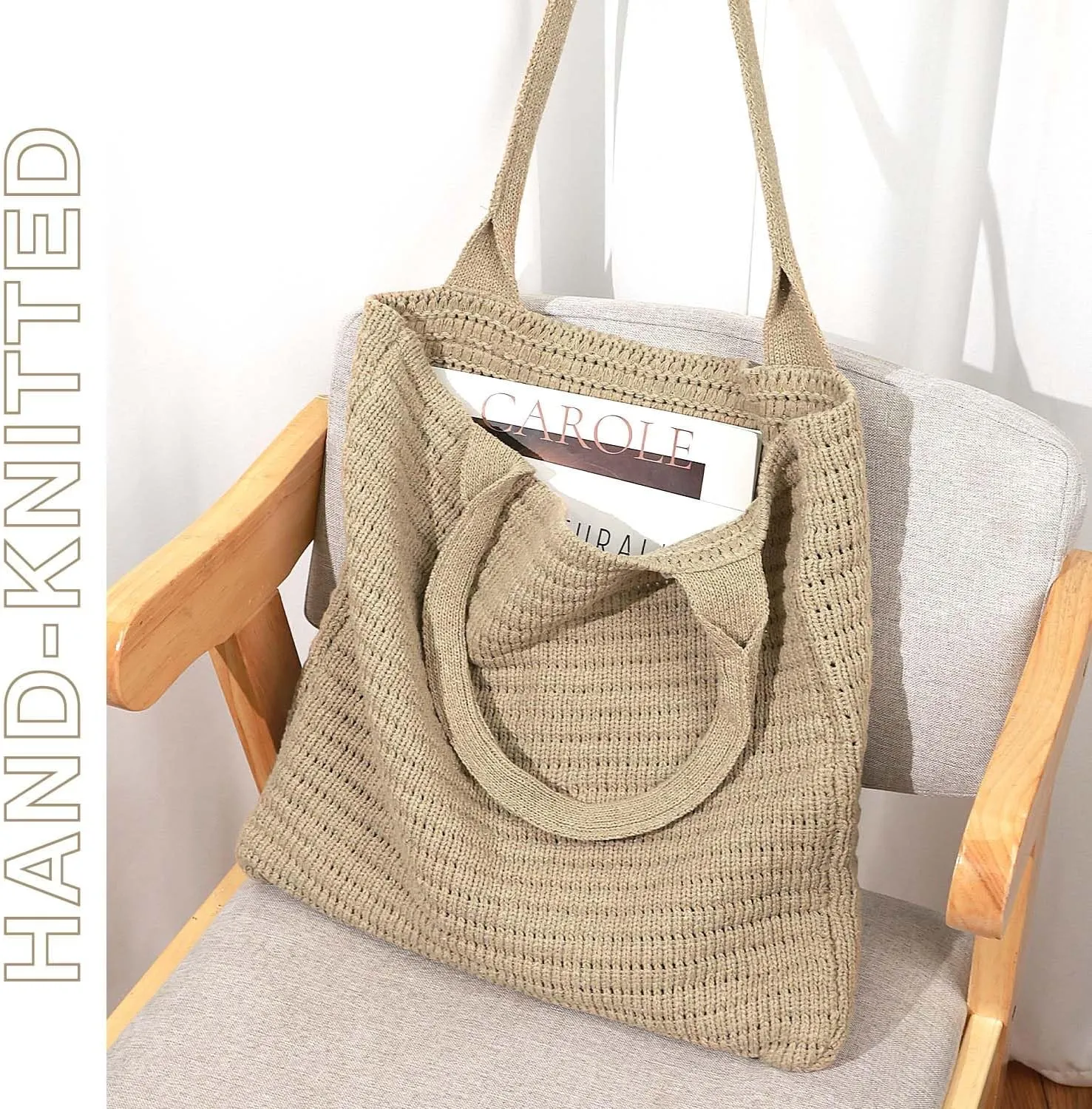 hatisan Crochet Bags for Women - Large Tote Aesthetic Handbag Shoulder Hippie Knit Bag