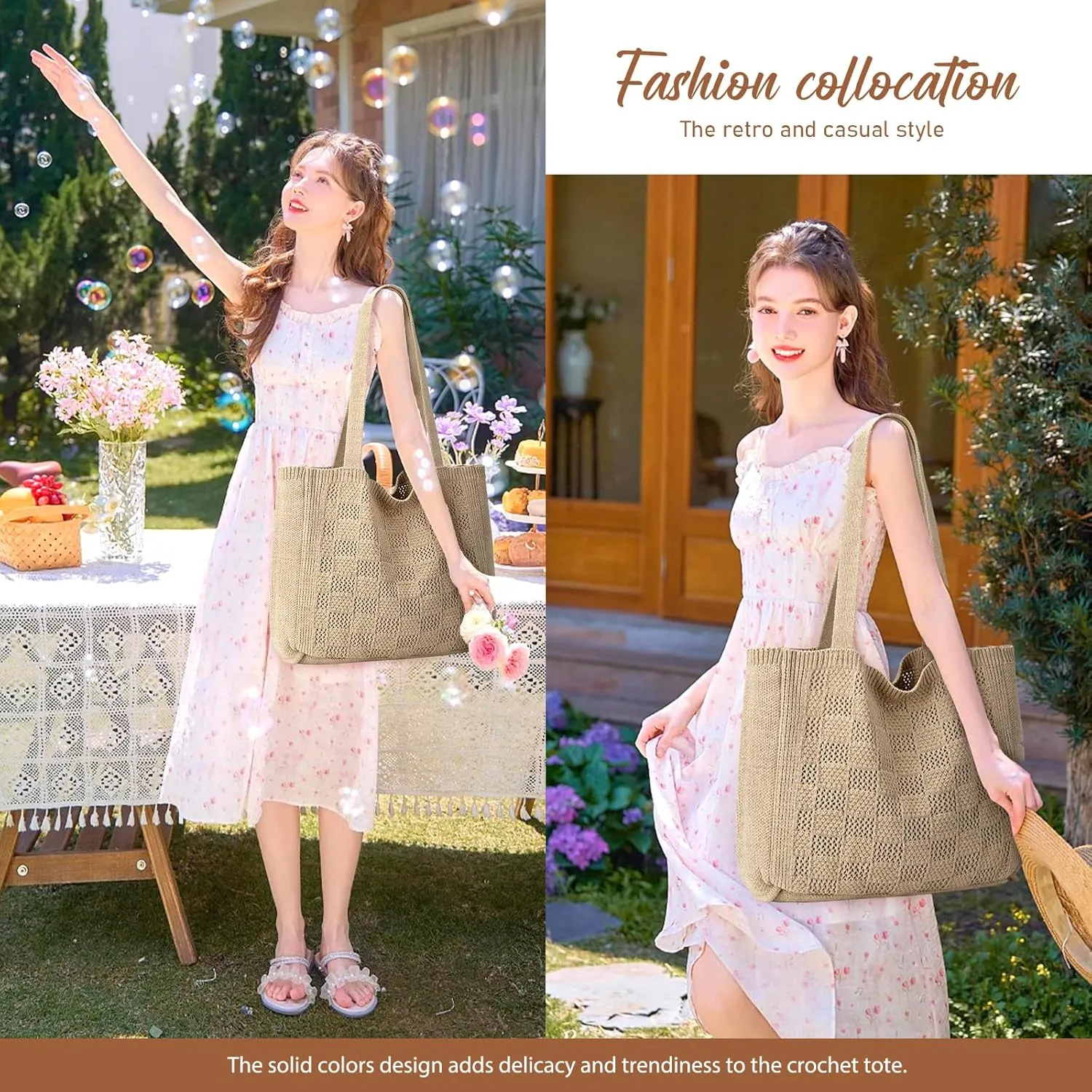 hatisan Crochet Bags for Women - Large Tote Aesthetic Handbag Shoulder Hippie Knit Bag