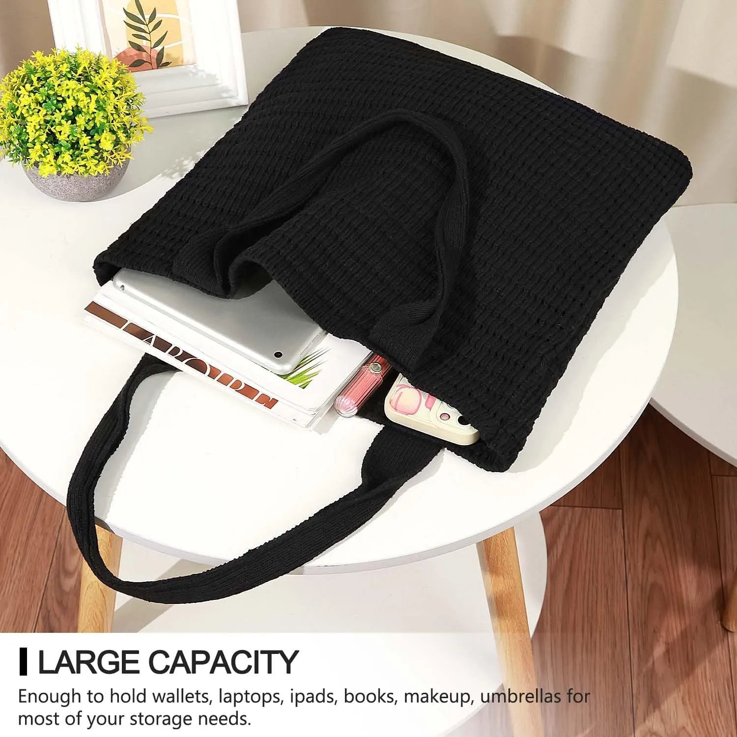 hatisan Crochet Bags for Women - Large Tote Aesthetic Handbag Shoulder Hippie Knit Bag