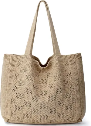 hatisan Crochet Bags for Women - Large Tote Aesthetic Handbag Shoulder Hippie Knit Bag