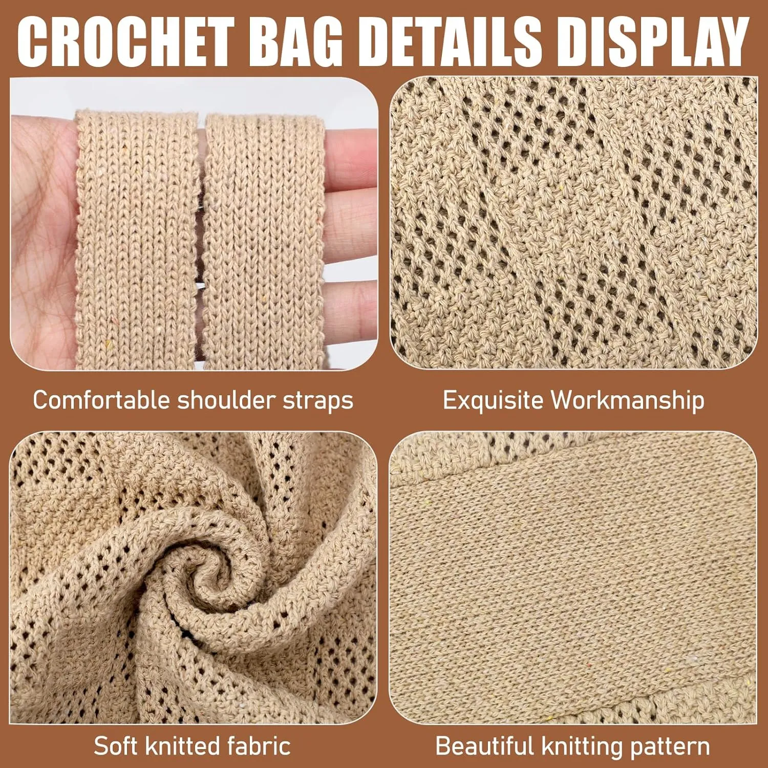 hatisan Crochet Bags for Women - Large Tote Aesthetic Handbag Shoulder Hippie Knit Bag