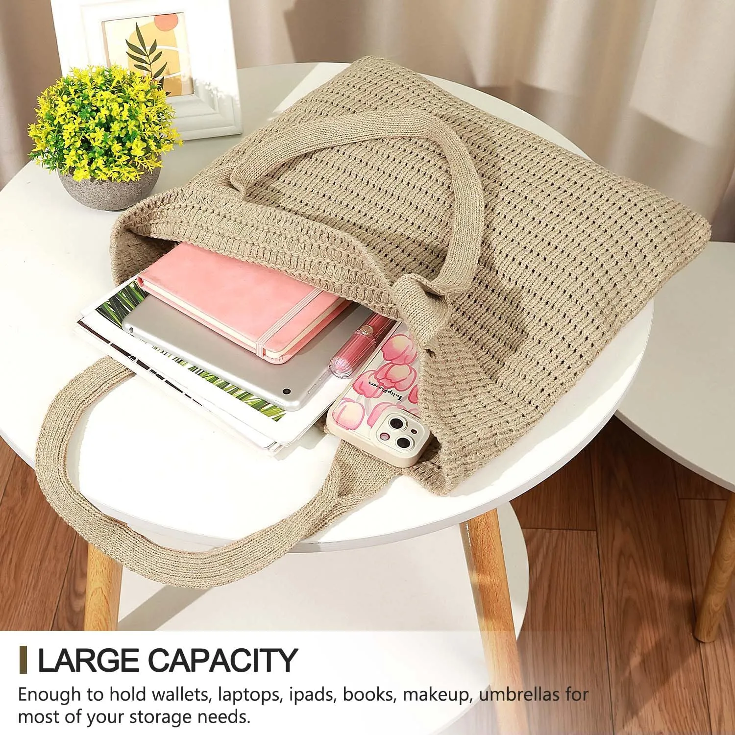 hatisan Crochet Bags for Women - Large Tote Aesthetic Handbag Shoulder Hippie Knit Bag