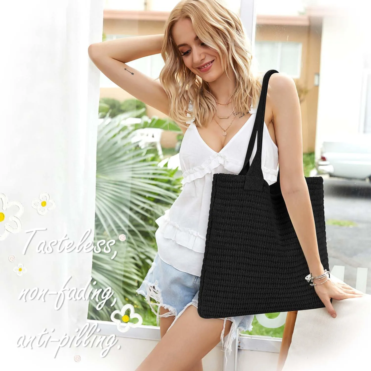 hatisan Crochet Bags for Women - Large Tote Aesthetic Handbag Shoulder Hippie Knit Bag