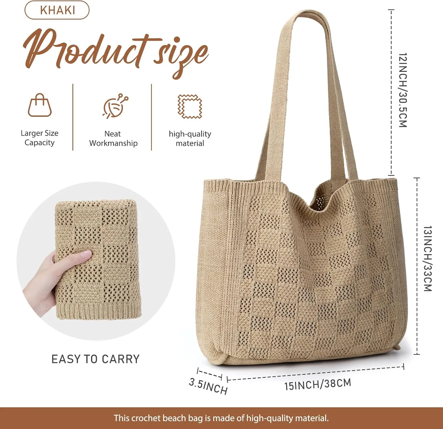 hatisan Crochet Bags for Women - Large Tote Aesthetic Handbag Shoulder Hippie Knit Bag