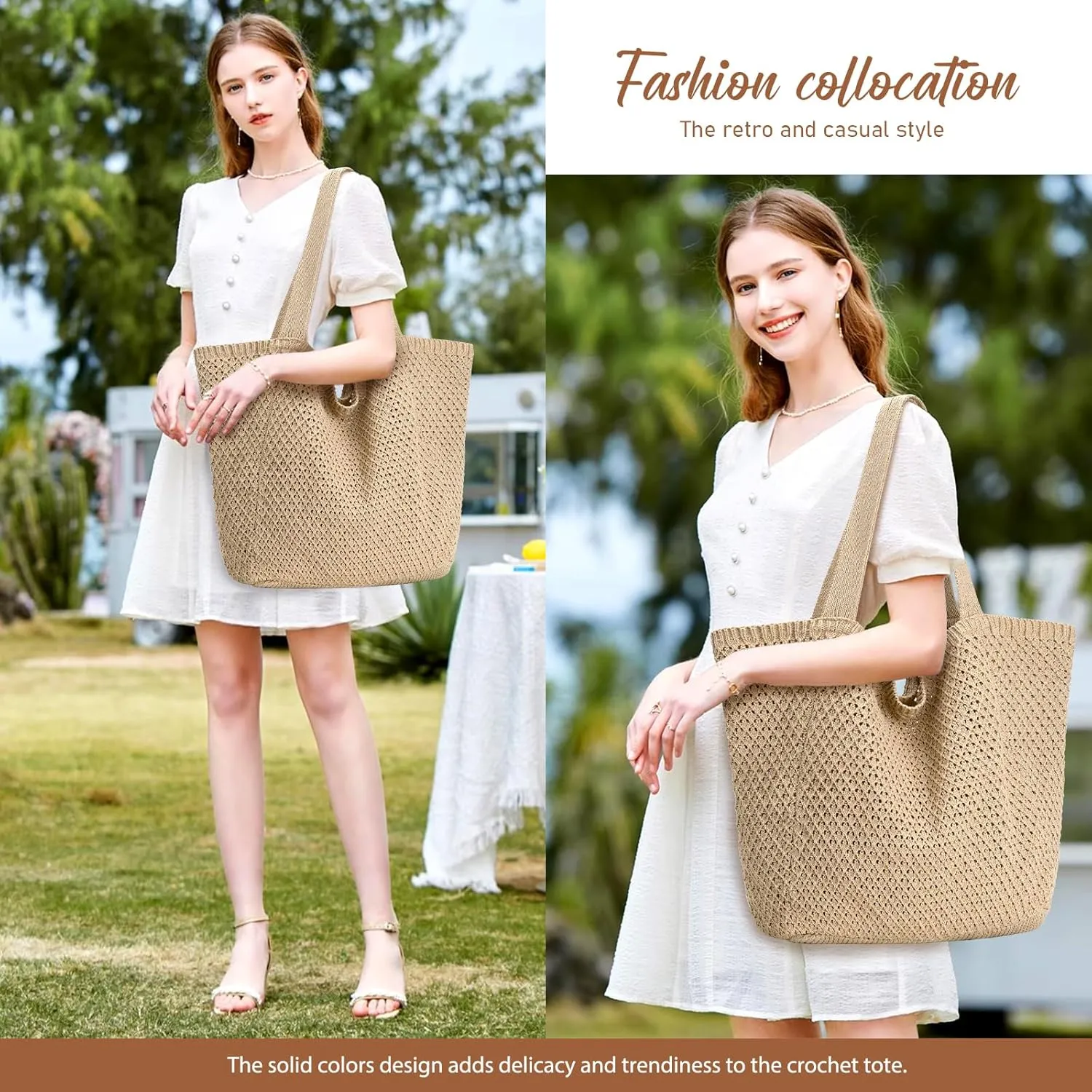 hatisan Crochet Bags for Women - Summer Beach Tote, Aesthetic Hippie Knit Bag