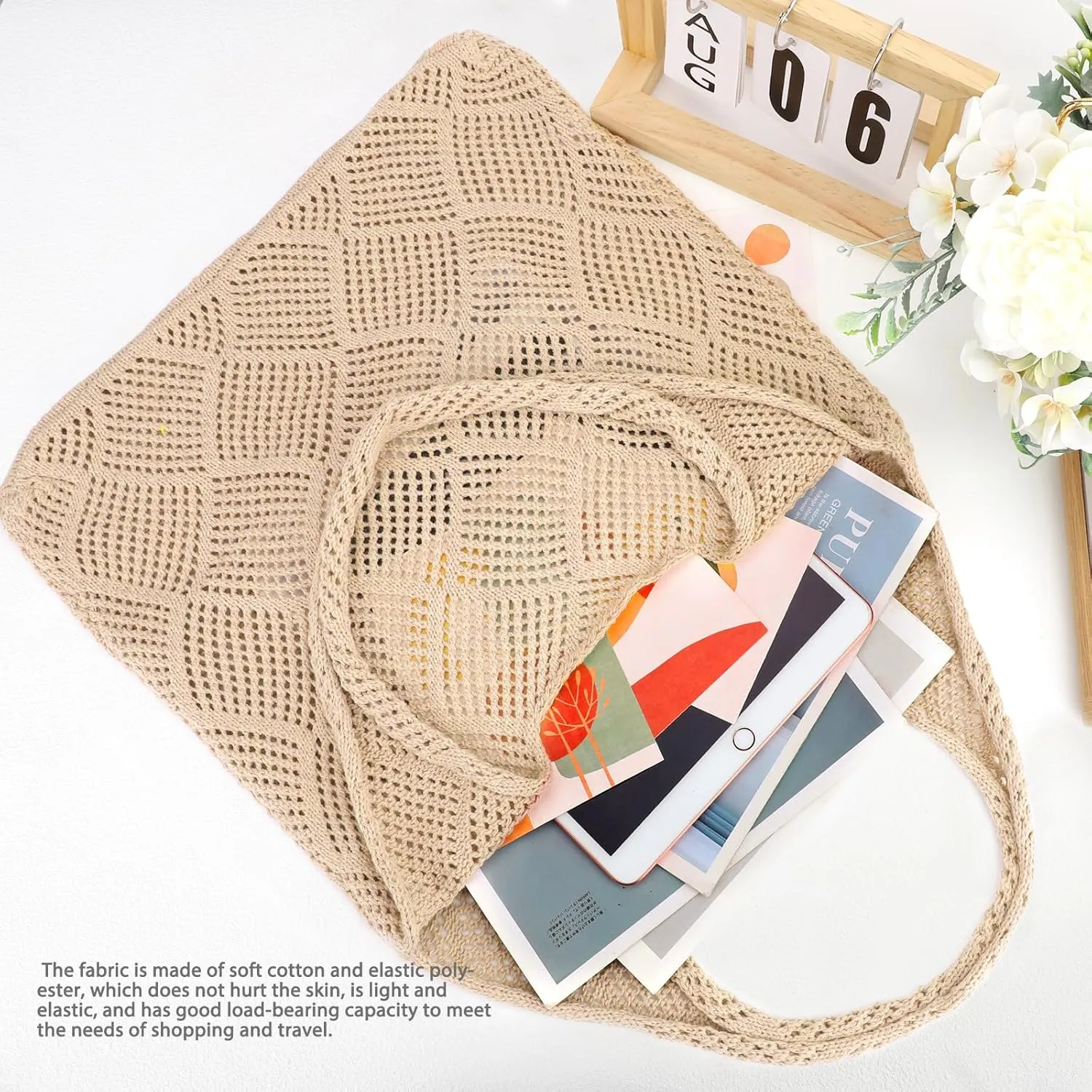 hatisan Crochet Bags for Women - Summer Beach Tote, Aesthetic Hippie Knit Bag