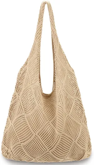 hatisan Crochet Bags for Women - Summer Beach Tote, Aesthetic Hippie Knit Bag