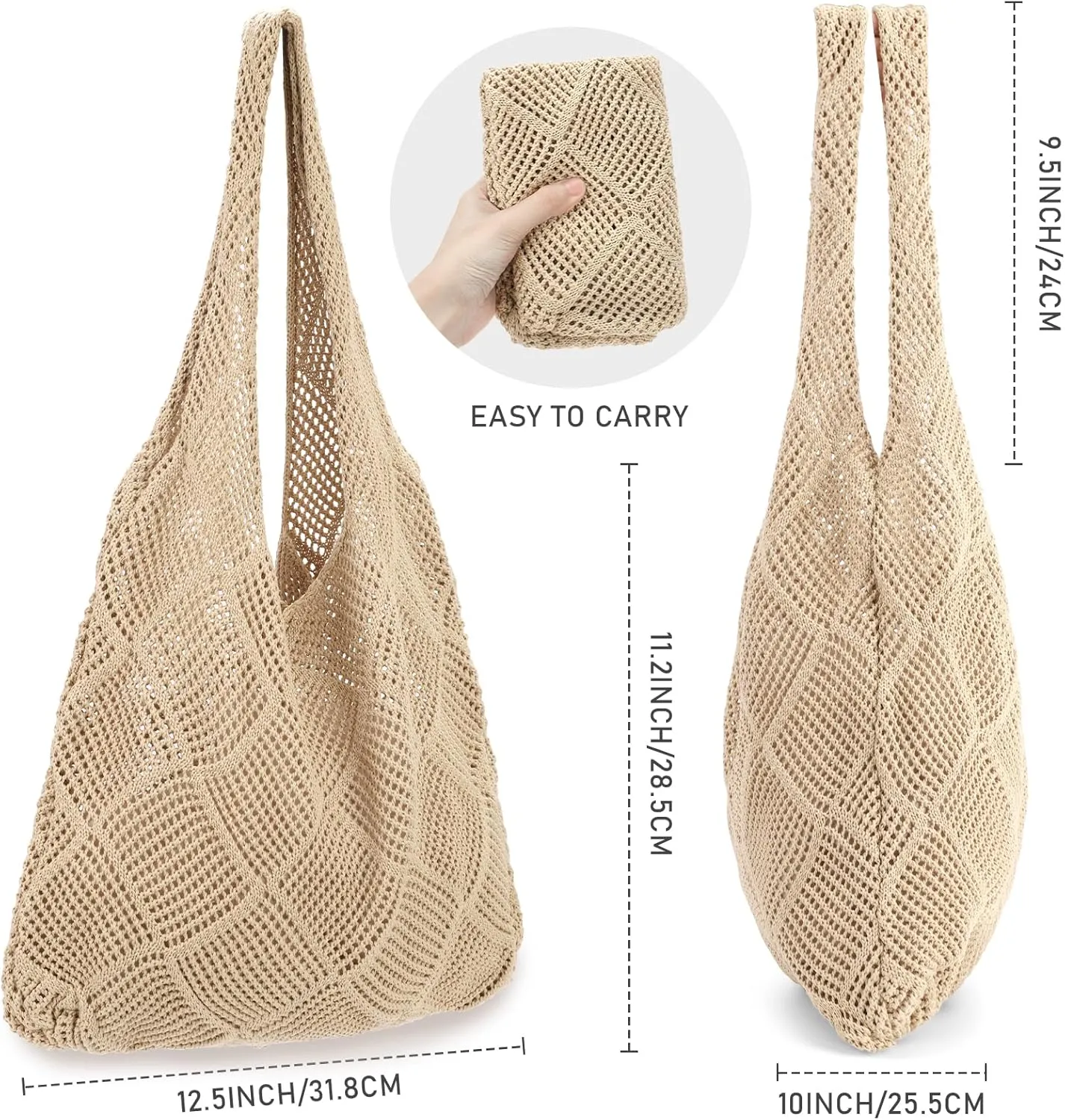 hatisan Crochet Bags for Women - Summer Beach Tote, Aesthetic Hippie Knit Bag