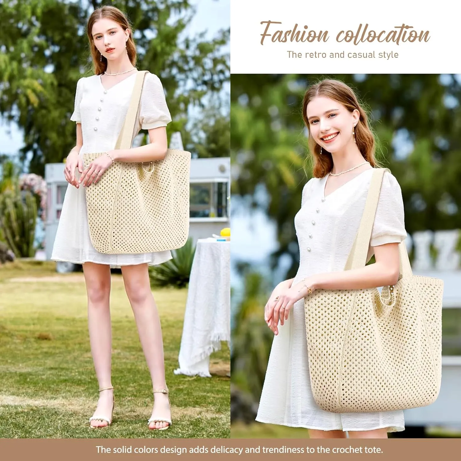 hatisan Crochet Bags for Women - Summer Beach Tote, Aesthetic Hippie Knit Bag