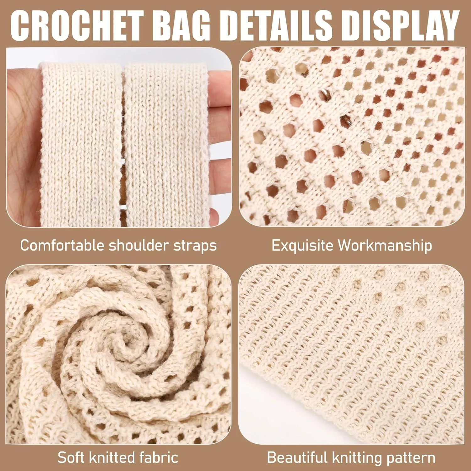 hatisan Crochet Bags for Women - Summer Beach Tote, Aesthetic Hippie Knit Bag