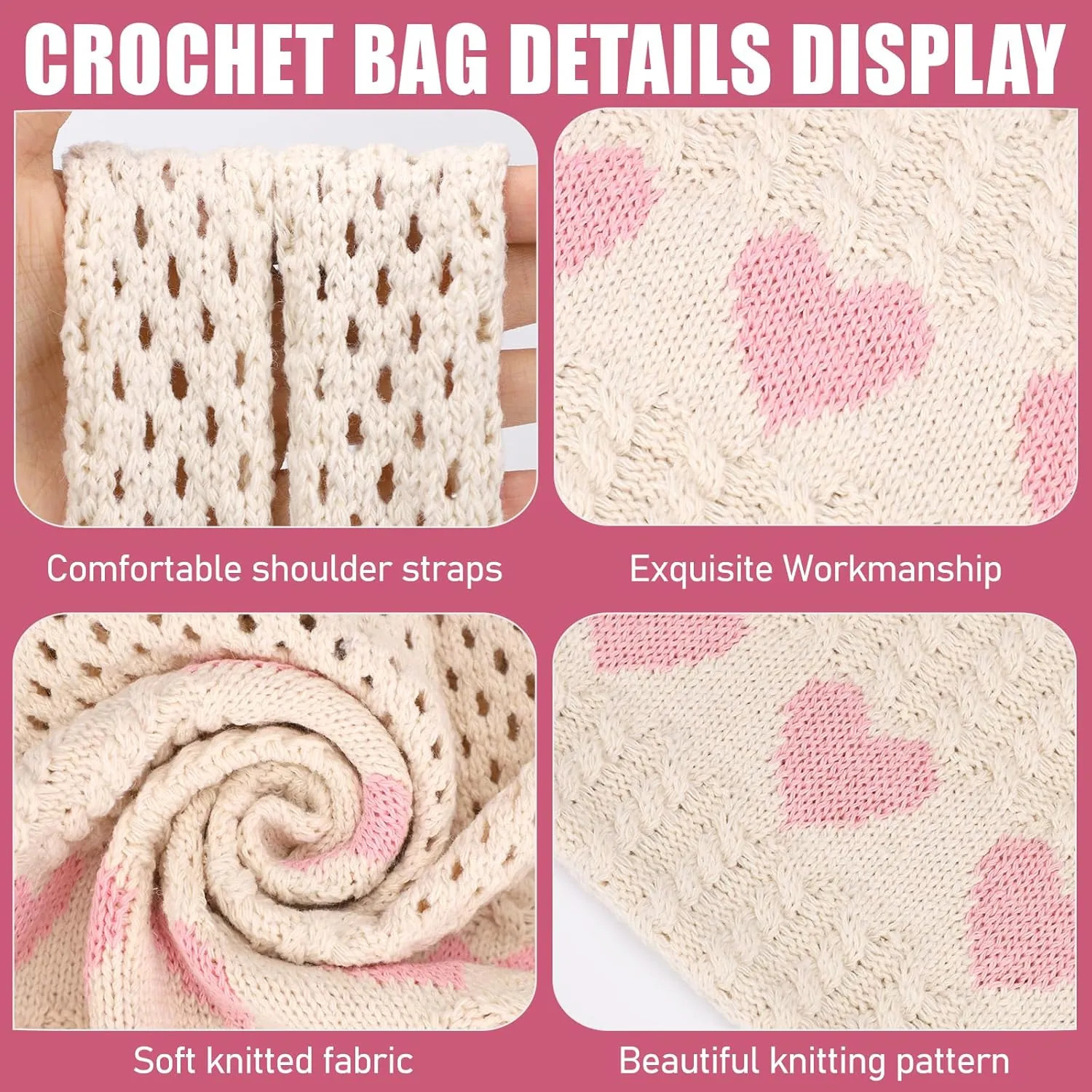 hatisan Crochet Bags for Women - Summer Beach Tote, Aesthetic Hippie Knit Bag