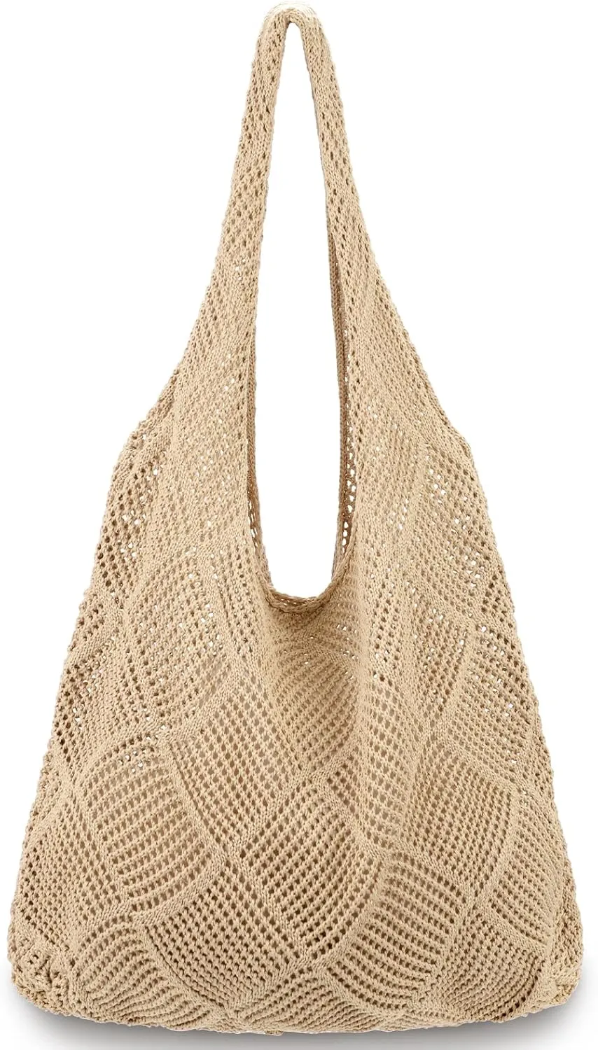 hatisan Crochet Bags for Women - Summer Beach Tote, Aesthetic Hippie Knit Bag
