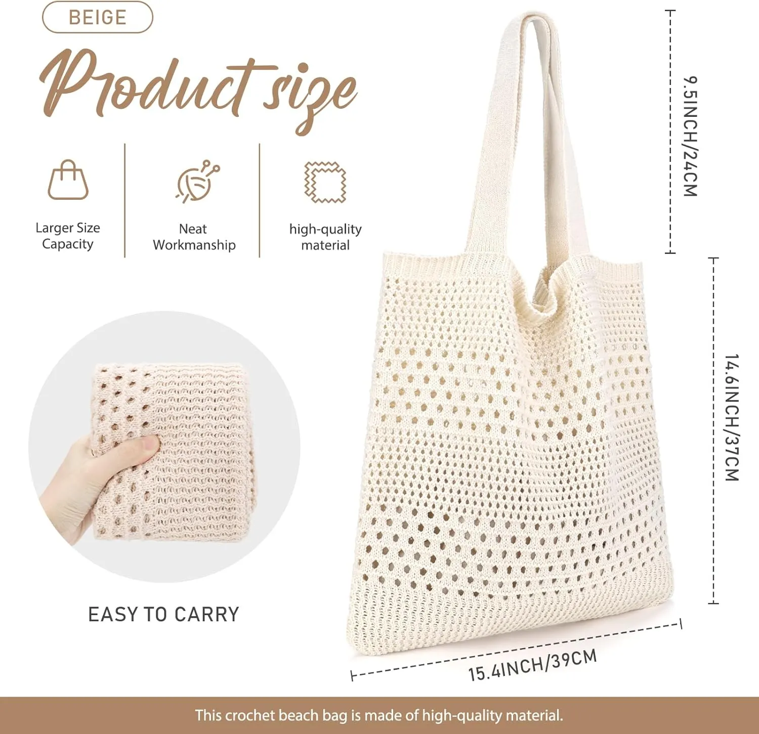 hatisan Crochet Bags for Women - Summer Beach Tote, Aesthetic Hippie Knit Bag