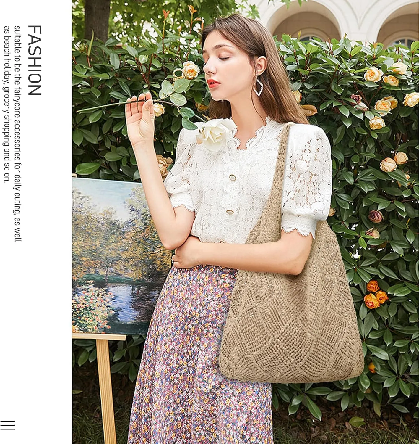hatisan Crochet Bags for Women - Summer Beach Tote, Aesthetic Hippie Knit Bag