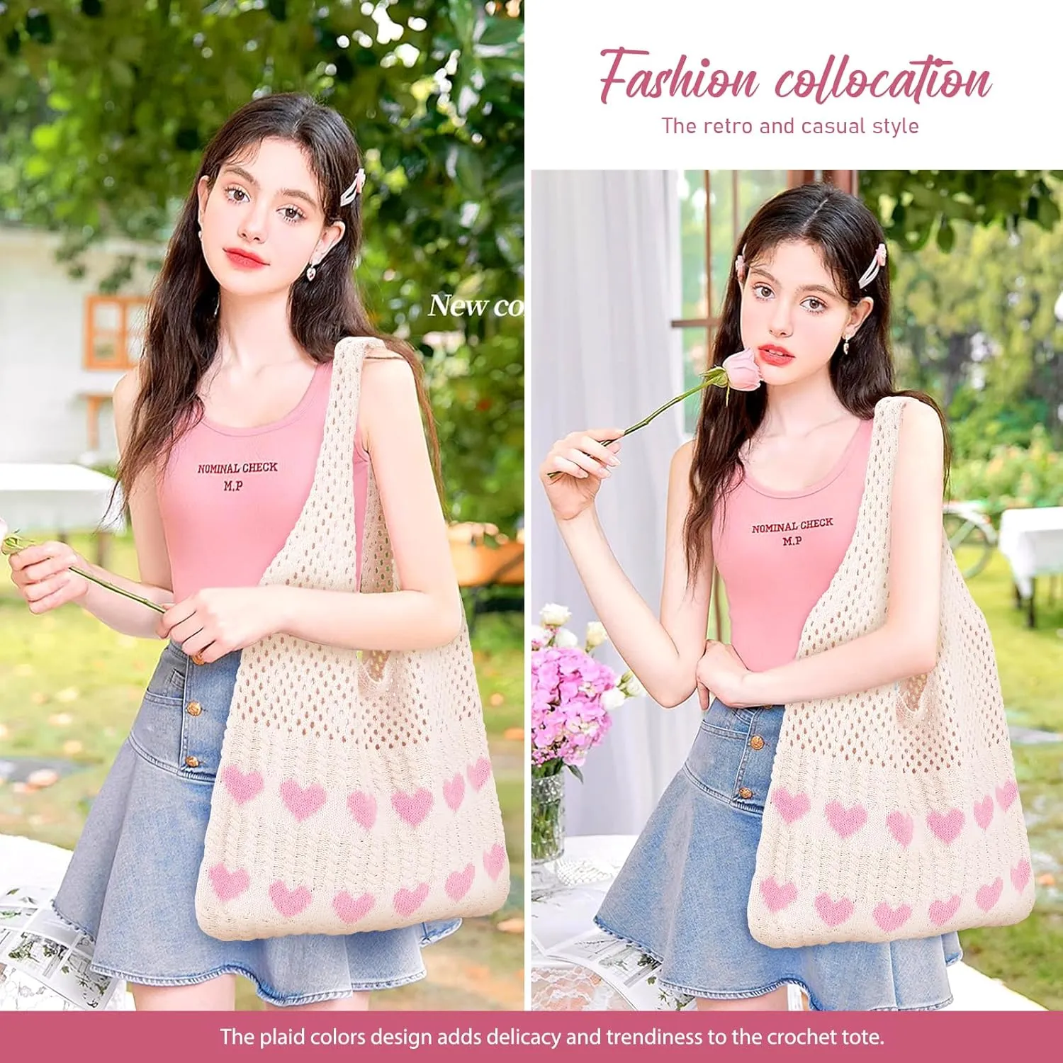 hatisan Crochet Bags for Women - Summer Beach Tote, Aesthetic Hippie Knit Bag