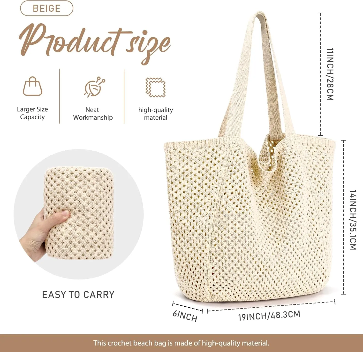 hatisan Crochet Bags for Women - Summer Beach Tote, Aesthetic Hippie Knit Bag