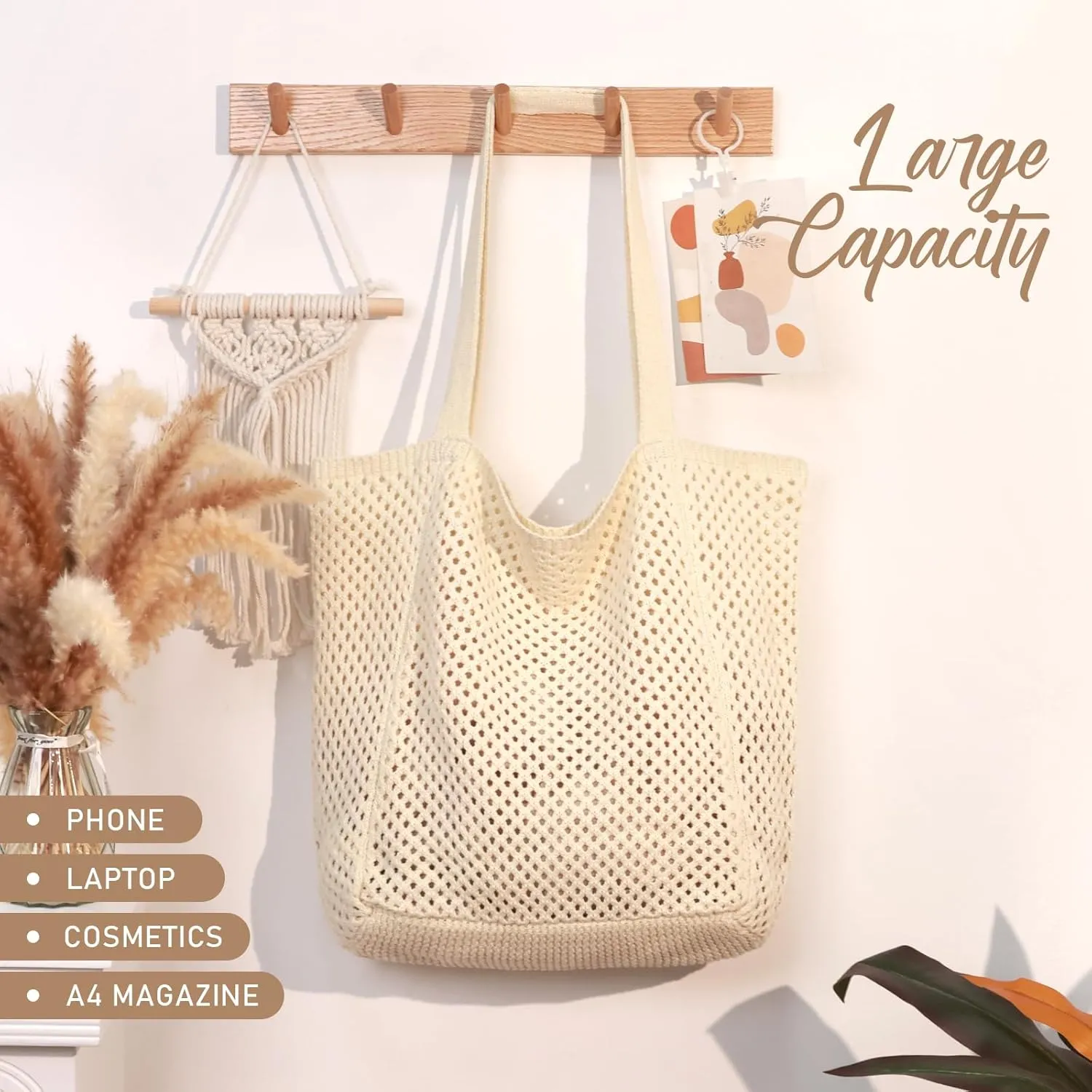 hatisan Crochet Bags for Women - Summer Beach Tote, Aesthetic Hippie Knit Bag