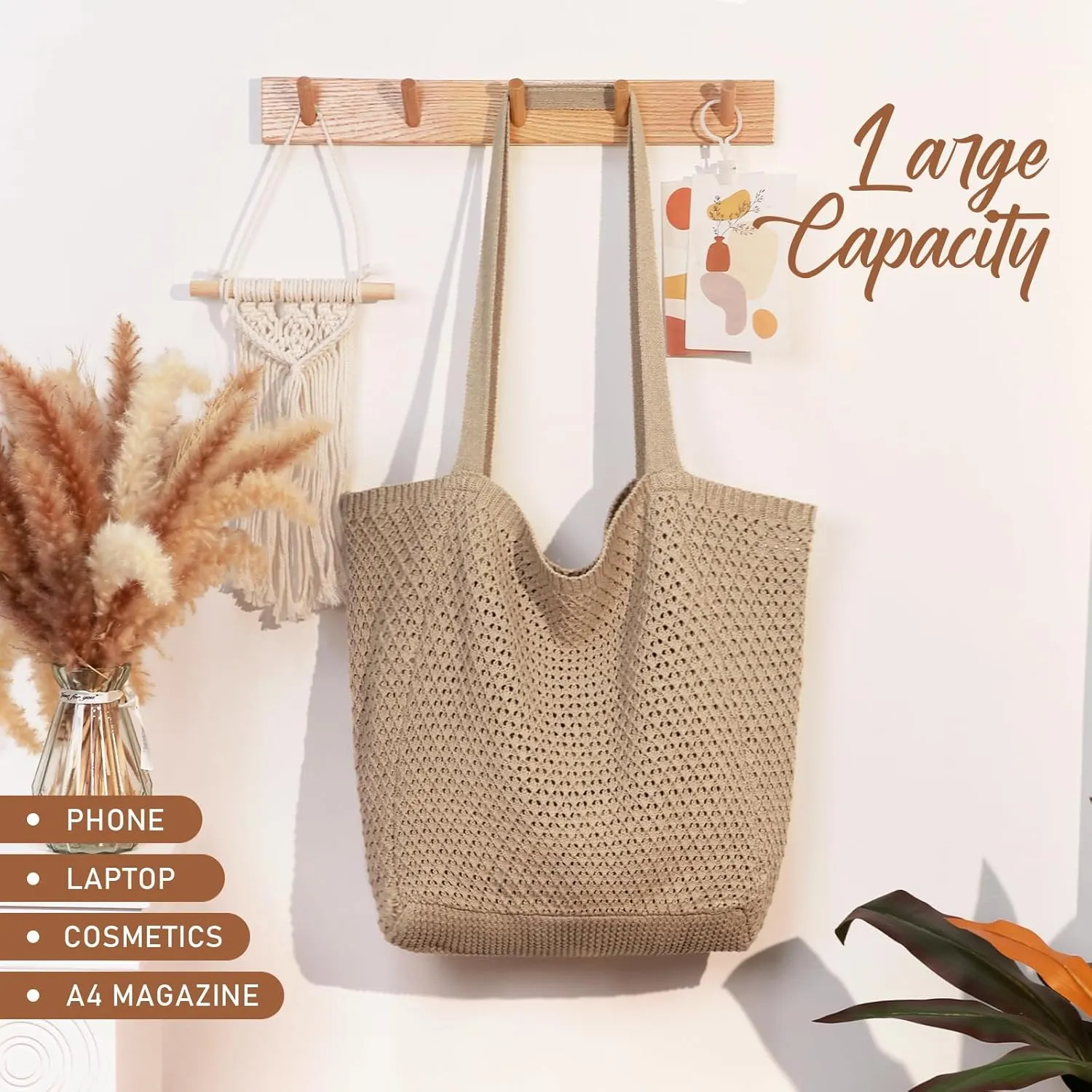 hatisan Crochet Bags for Women - Summer Beach Tote, Aesthetic Hippie Knit Bag