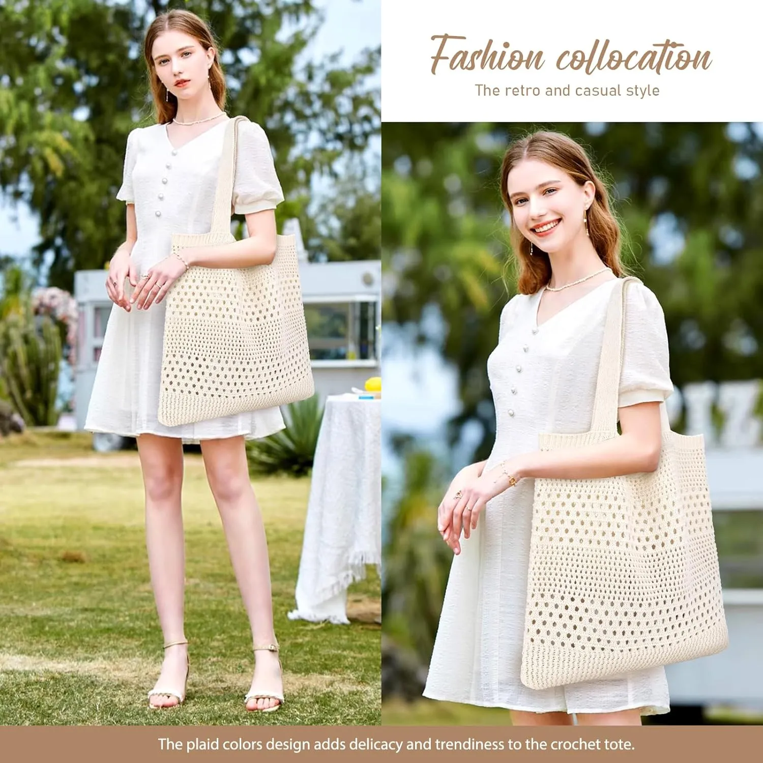hatisan Crochet Bags for Women - Summer Beach Tote, Aesthetic Hippie Knit Bag