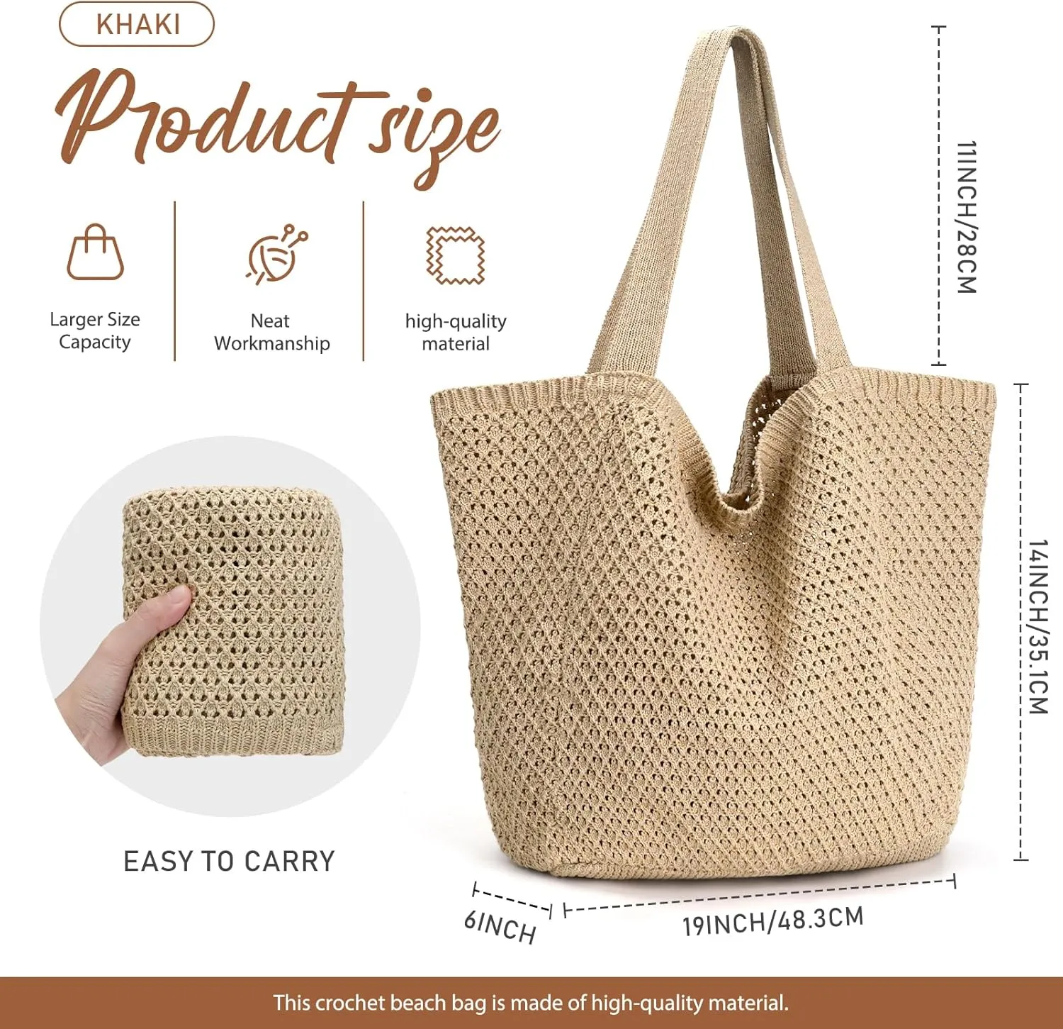 hatisan Crochet Bags for Women - Summer Beach Tote, Aesthetic Hippie Knit Bag