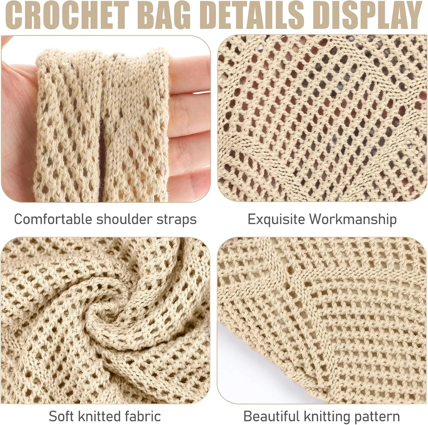 hatisan Crochet Bags for Women - Summer Beach Tote, Aesthetic Hippie Knit Bag