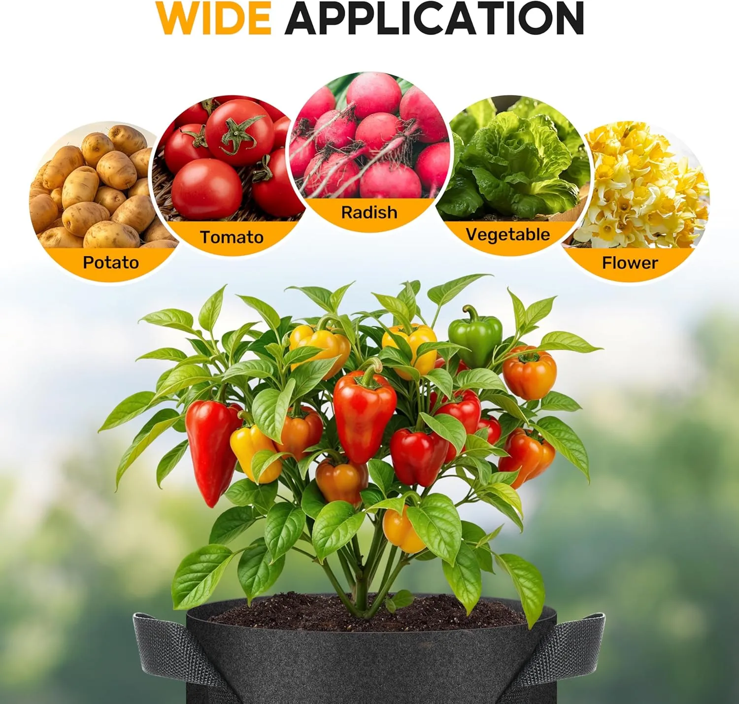 HealSmart 24-Pack 2 Gallon Nonwoven Grow Bags, Aeration Fabric Pots with Handles, Suitable for Garden Fruits, Vegetables and Flowers, Black