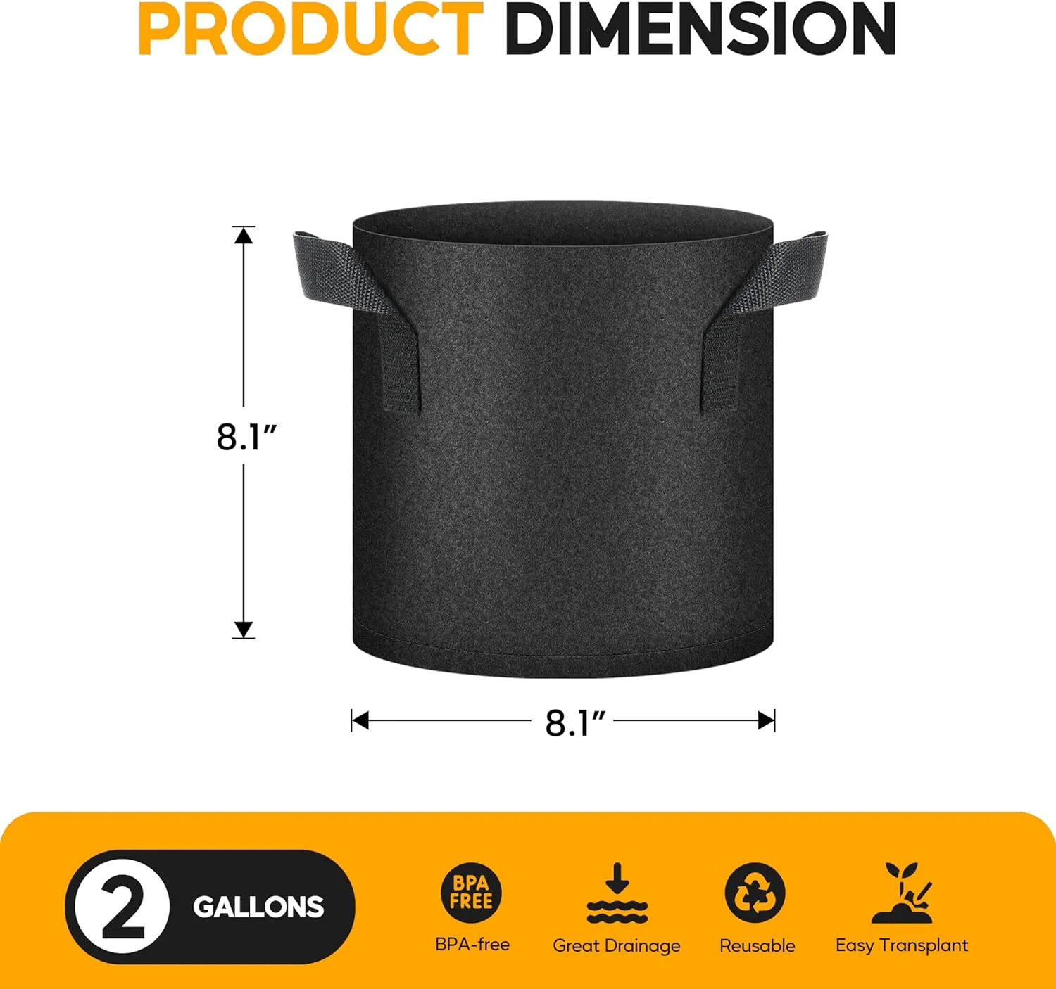 HealSmart 24-Pack 2 Gallon Nonwoven Grow Bags, Aeration Fabric Pots with Handles, Suitable for Garden Fruits, Vegetables and Flowers, Black