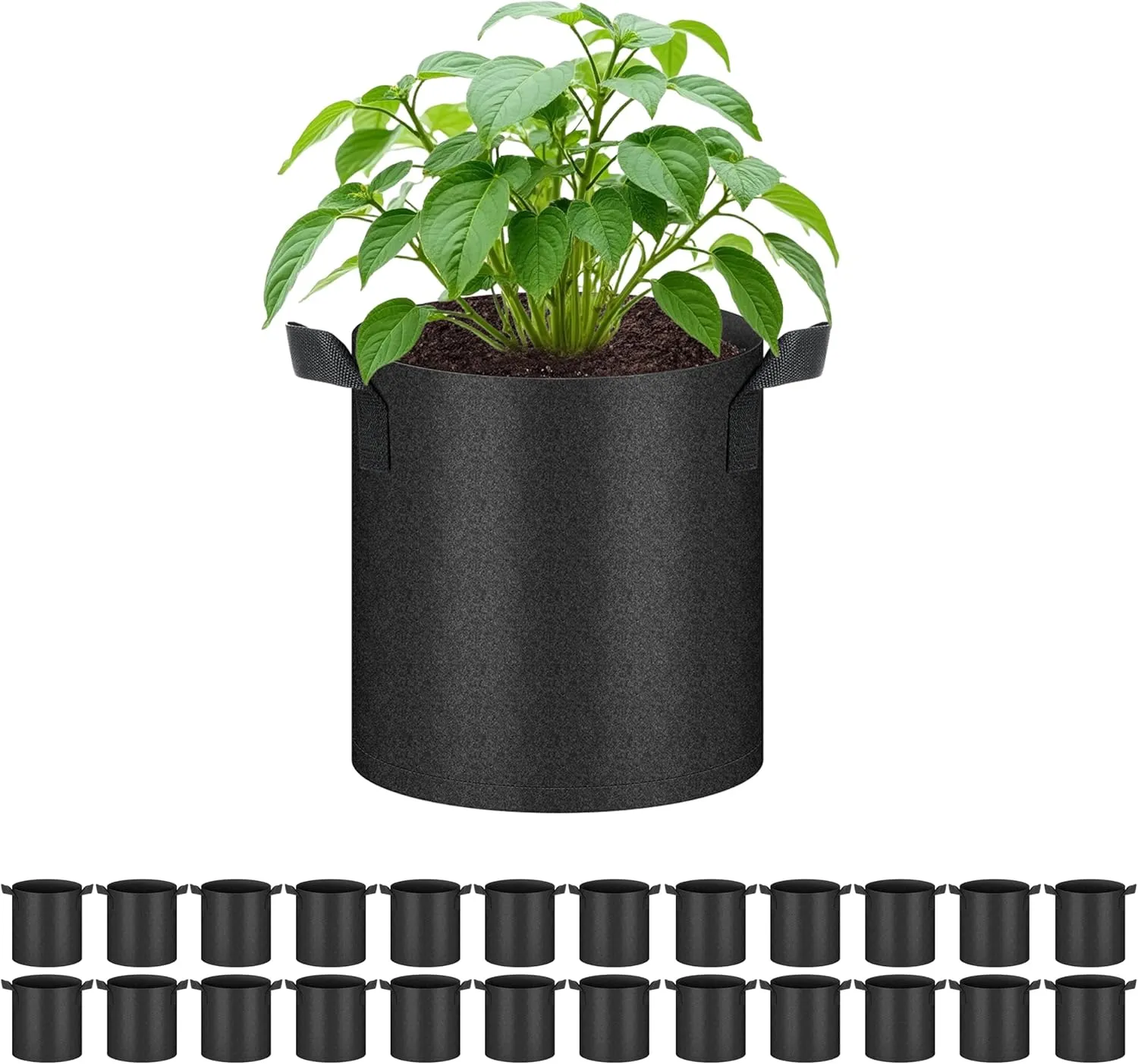 HealSmart 24-Pack 2 Gallon Nonwoven Grow Bags, Aeration Fabric Pots with Handles, Suitable for Garden Fruits, Vegetables and Flowers, Black