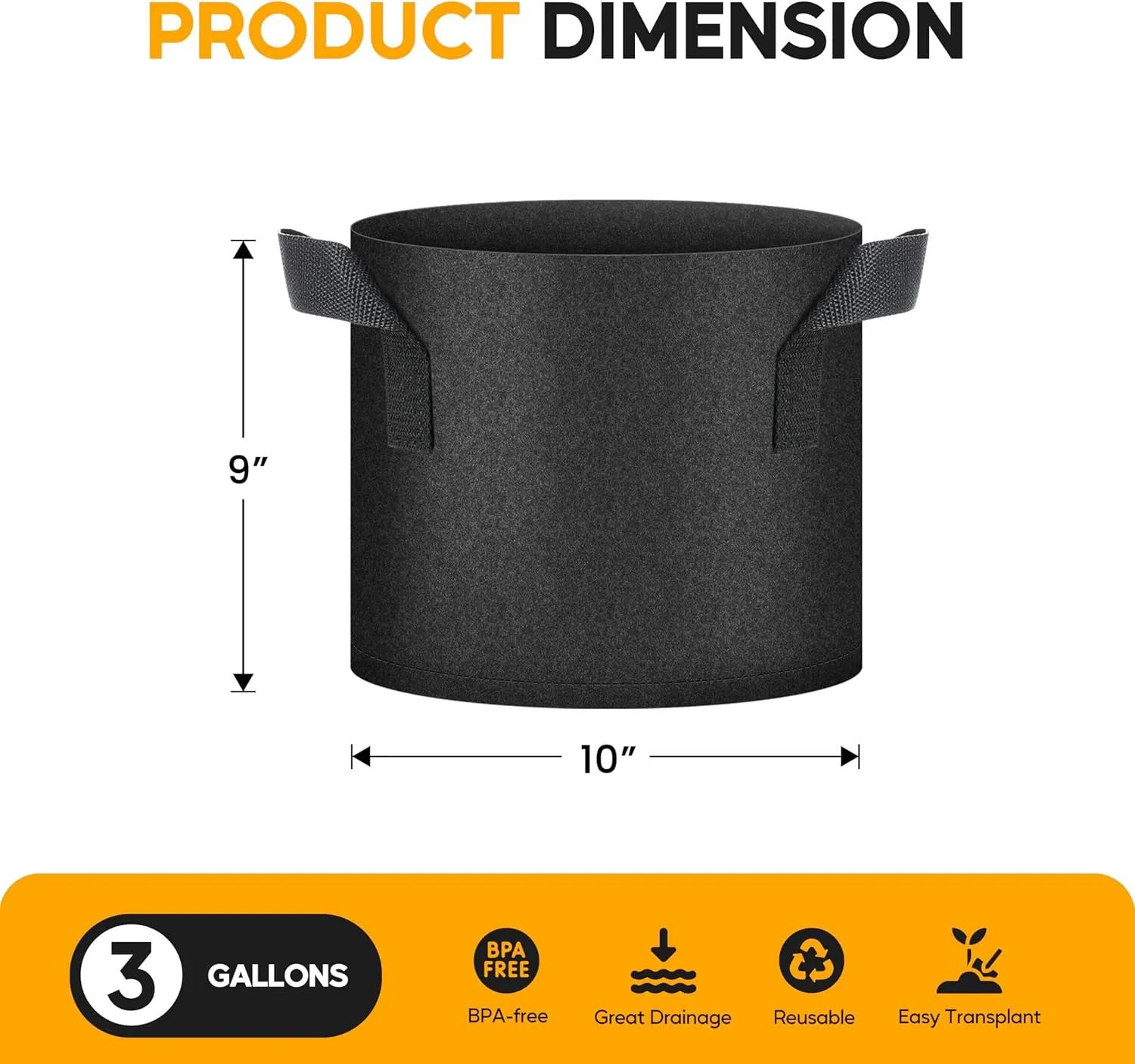 HealSmart Plant Grow Bags 3 Gallon 20-Pack, Tomoato Planter Pots with Handles, Aeration Nonwoven Fabric, Heavy Duty Gardening Planter for Vegetable, Herbs and Flowers, Black New